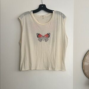 rag & bone Cream Muscle Tee with Butterfly Graphic